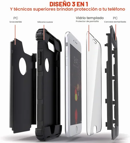 Vista 6 de IDweel Funda para iPhone 8 Plus, Funda para iPhone 7 Plus con Protector de Pantalla de Vidrio Templado, 3 en 1 Resistente a Golpes Delgada Híbrida