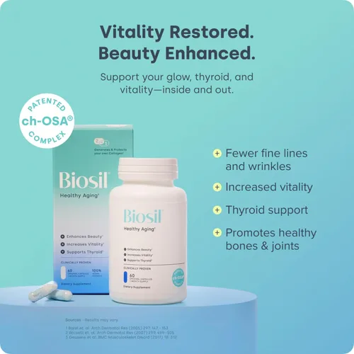 Vista 2 de Biosil Healthy Aging - 60 cápsulas - Belleza, vitalidad y apoyo para la tiroides - con Ch-OSA y selenio patentados - Suministro para 30 días