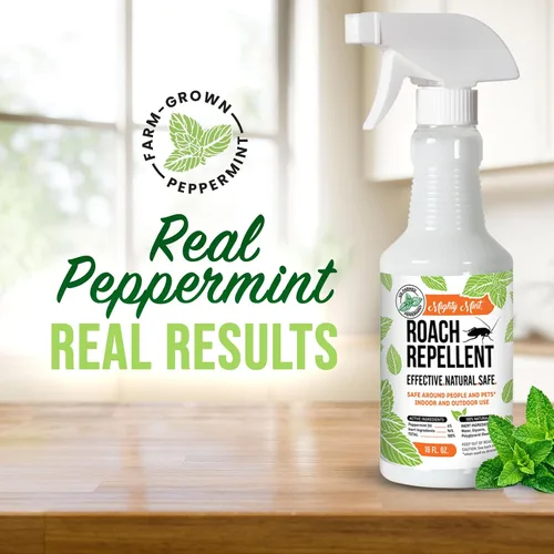 Vista 2 de Mighty Mint Spray repelente de cucarachas con aceite de menta – Asesino natural de cucarachas para uso en interiores y exteriores – Control