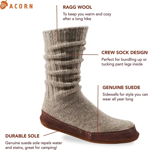 Vista 5 de Acorn Calcetines originales para mujer y hombre, plantilla flexible con amortiguación de nube con suela de gamuza, longitud a media pantorrilla, Gris