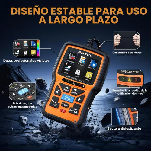 Vista 8 de FOXWELL NT301 OBD2 escáner de datos en vivo profesional mecánico OBDII lector de código de diagnóstico herramienta para comprobación de luz del motor