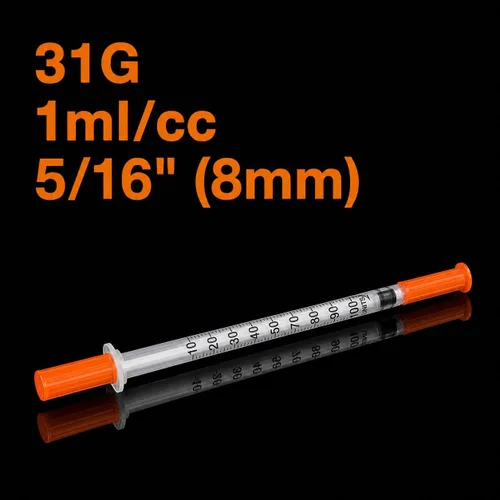 Vista 5 de Paquete de 50, jeringas 31G, 1 cc/ml, 5/16 pulgadas (8mm), jeringas
