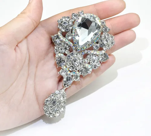 Vista 7 de Gyn&Joy Broche de cristal austríaco para mujer, diseño de lágrima, grande, hermoso broche