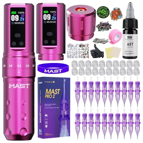 Vista 13 de Mast Fold2 Pro Tattoo Kit Máquina Rotatoria Inalámbrica de la Pluma del Rosa-Café