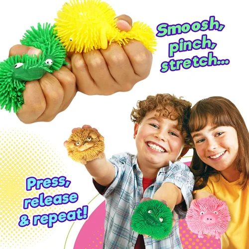 Vista 4 de JA-RU Pelota acolchada – Pelotas antiestrés de animales con sabor a goma de mascar para niños (1 unidad) Squishy cerdo, rana, pollo y perro