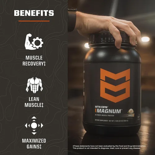 Vista 4 de MTN OPS Magnum - Proteína de chocolate en polvo, 0.81 oz de proteína aislada de suero y proteína de leche con BCAA, cero azúcar y sin gluten, 30