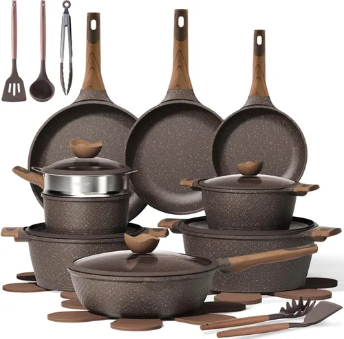 Vista 14 de CAROTE Juego de 26 piezas de ollas y sartenes antiadherentes, juego de utensilios de cocina ollas y sartenes de inducción, cocina antiadherente