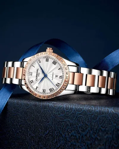 Vista 31 de Reloj mecánico automático para mujer Carnival con banda de acero inoxidable