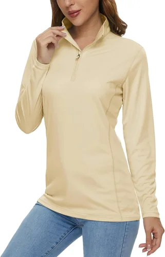 Vista 34 de MAGCOMSEN Camiseta de manga larga para mujer, con cremallera de un cuarto 01-Negro