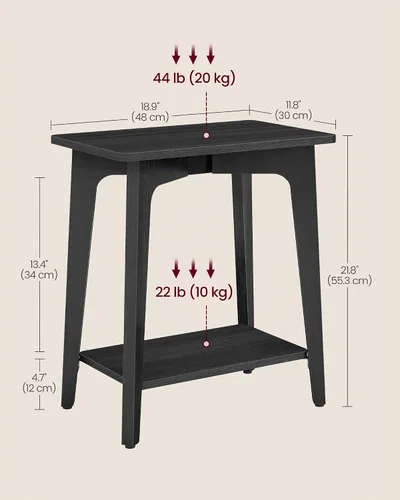 Vista 3 de VASAGLE Colección MAEZO - Mesa auxiliar, Mesa auxiliar rectangular pequeña de 2 niveles, 11.8 x 18.9 x 21.8 pulgadas, Mesita de noche con patas