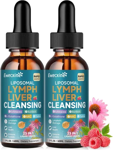 Vista 9 de Gotas de drenaje linfático liposomal y limpieza del hígado, 23 en 1 con equinácea, NAC, TUDCA, L-glutatión, bardana para linfa, desintoxicación