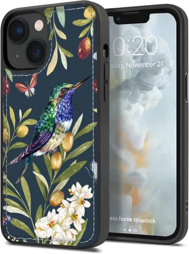 Vista 11 de CASEOWL Camellia - Funda de piel vegana en relieve compatible con iPhone 13, magnética, desmontable, delgada, funda protectora de TPU para iPhone