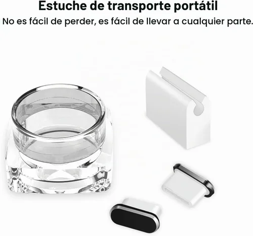 Vista 6 de Enchufe antipolvo USB tipo C, paquete de 2 tapas de puerto de carga USBC con caja de transporte fijador de cable para iPhone 17 Pro Max 16 15 16e