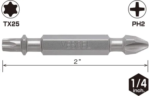 Vista 2 de (Modelo de EE. UU.) VESSEL - Brocas de potencia de doble extremo PH2XT25X50 de torsión de cuello (transferidas)