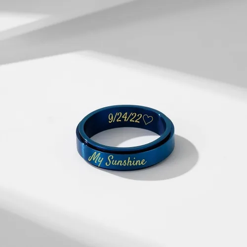Vista 3 de EBAT Anillo de ansiedad personalizado para mujeres, hombres, hijas, niños, anillo de acero inoxidable grabado con nombre, joyería giratoria regalo