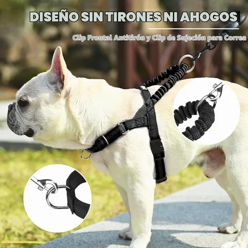 Vista 2 de PUPTECK Arnés sin tirones para perros grandes, chaleco arnés reflectante ajustable para mascotas con asa elástica, arnés a prueba de escape sin Negro