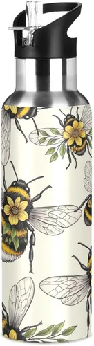 Vista 8 de Insulated Stainless Steel Water Bottle with Straw 20 Oz, Leakproof Water Bottles for Gym Outdoor Travel School, Yellow Flowers Leaves Wings