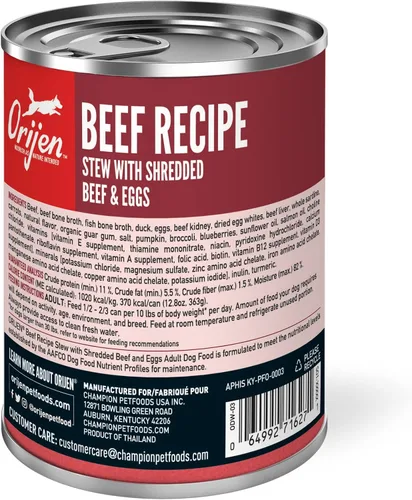 Vista 3 de ORIJEN Stew - Comida húmeda para perros, receta de carne de res, latas de 12.8 onzas (12 unidades) Ingredientes WHOLEPREY, alto contenido