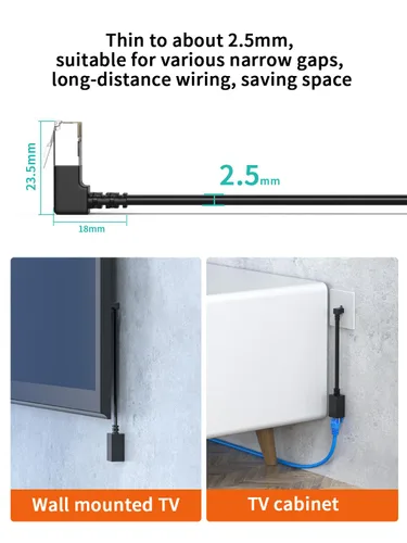 Vista 2 de Paquete de 2 cables de extensión Ethernet Cat7 de ángulo recto planos de 15cm/6 pulgadas, ángulo recto hacia arriba de 90 grados, cable de conexión