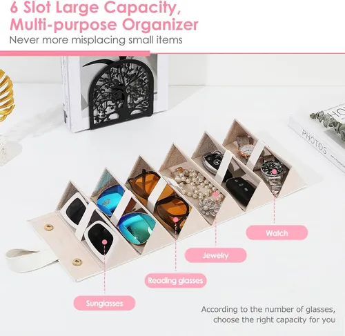 Vista 2 de MoKo - Organizador de gafas de sol con 5 ranuras, estuche de viaje para gafas de sol portátil, estuche de almacenamiento para mujeres y hombres