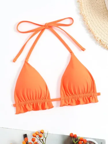 Vista 5 de SOLY HUX Traje de baño para mujer con ribete de volantes y cuello halter