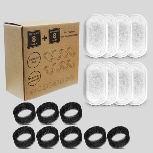 Vista 7 de Filtros de fuente de agua para gatos, compatibles con fuente de mascotas de acero inoxidable, 8 filtros con 8 esponjas, filtros de repuesto