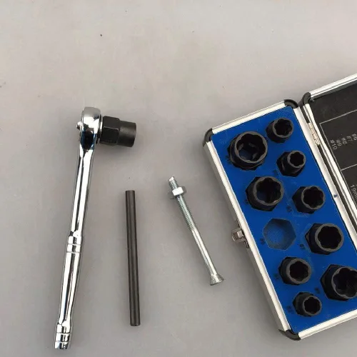 Vista 4 de 10 piezas de removedor de tuercas, juego de extractor de tuercas de impacto de 0.354-0.748 in, enchufe extractor de tuercas, juego de herramientas