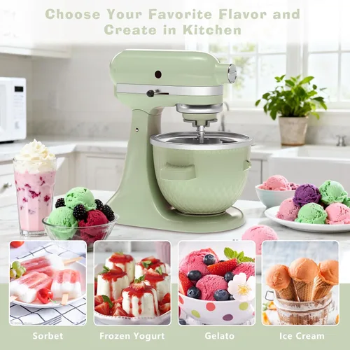 Vista 7 de Accesorio para máquina de helado para batidora de pie KitchenAid, tazón para helado para KitchenAid de 4.5QT/ 5QT/ 6QT, máquina de sorbete y gelato