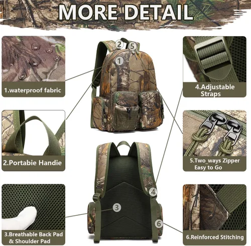 Vista 3 de TIANHAOPUJU - Mochila táctica de camuflaje para adolescentes y hombres, PVC resistente al agua para caza al aire libre, senderismo, pesca, viajes