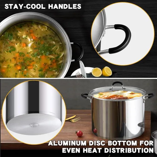 Vista 5 de Sartén para saltear con tapa Cook N Home, de acero inoxidable 10", Plateado Utensilios de cocina de inducción para sopa, enlatado, apto