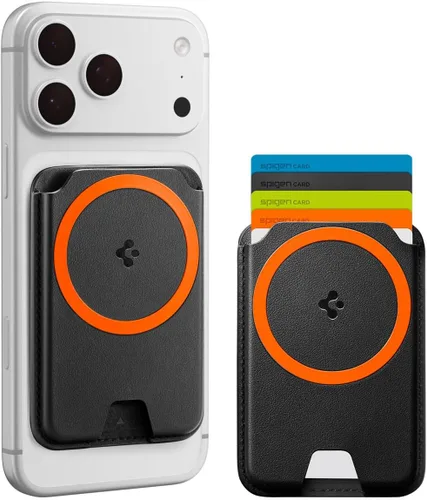 Vista 16 de Spigen para Billetera MagSafe, Sostiene 2 Tarjetas, MagFit Compatible con Modelos iPhone 17/16/15/14/13/12, Serie Pixel 10, Fundas MagSafe Pu Negro