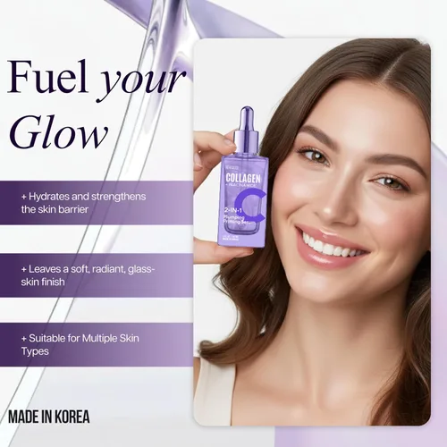 Vista 4 de Suero 2 en 1 de colágeno y niacinamida, fórmula hidratante y reafirmante, revitalizante para la piel para un brillo radiante, suero facial coreano