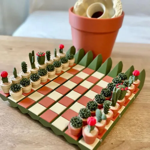 Vista 9 de Cactichess - Juego de ajedrez de cactus enrollable avanzado, tablero de ajedrez con temática de cactus, juego de ajedrez portátil impreso en 3D