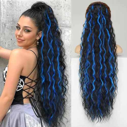 Vista 11 de KooKaStyle Extensión de cola de caballo con cordón de 26 pulgadas (66 cm) para mujeres, extensiones de cabello sintético rizado largo para uso