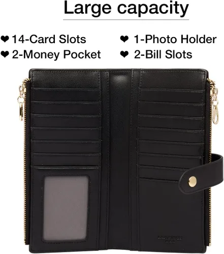 Vista 4 de LAORENTOU Carteras de cuero de vaca para mujer carteras plegables para mujer carteras con bloqueo RFID carteras con cremallera alrededor