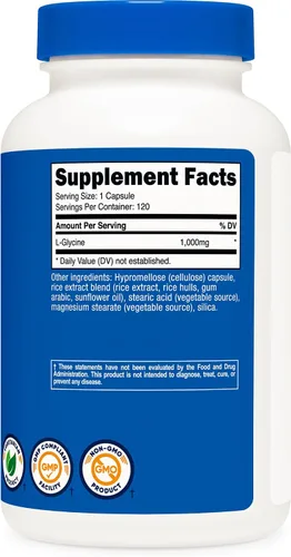 Vista 5 de Nutricost L-Glicina 1000 mg, 120 cápsulas, vegetariana, sin OMG y sin gluten