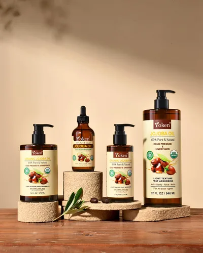 Vista 5 de Yoken Aceite de jojoba orgánico USDA prensado en frío, 8 onzas líquidas, 100% puro y natural, aceite de jojoba sin refinar para masajes faciales