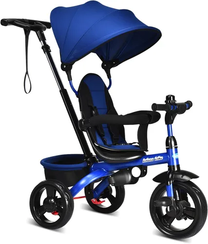 Vista 10 de INFANS Triciclo para Niños, Triciclo de Bebé 6 en 1 Bicicleta para Niños Pequeños con Asiento Reversible, Mango de Empuje Ajustable, Control