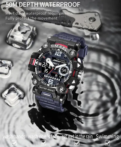 Vista 5 de Reloj militar para hombre al aire libre LED Digital Reloj impermeable táctico ejército de muñeca Relojes deportivos para hombres 8072