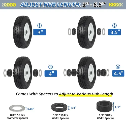 Vista 5 de GICOOL 4.10/3.50-6 Flat Free Tire and Wheel, 12'' Solid Replacement Wheel