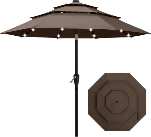 Vista 39 de ABCCANOPY Sombrilla solar de patio de 3 niveles de 11 pies, 32 luces LED Beige