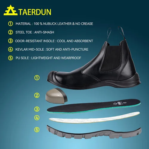 Vista 4 de TAERDUN Steel Toe Work Boots for Men Slip-on Chelsea Boot, Men's Industrial & Construction Shoes, Waterproof, Lightweight, Comfortable, Non-slip