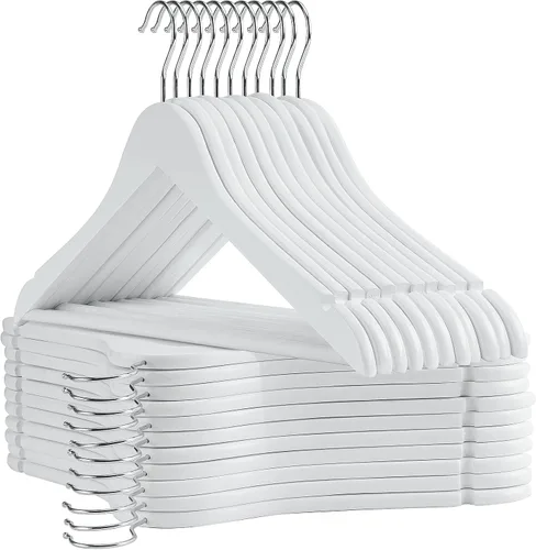 Vista 8 de Perchas de madera para uso diario, perchas para armario, perchas de madera resistente para trajes, camisas, chaquetas, vestidos, pantalones