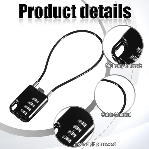 Vista 3 de 2 candados de combinación de 4 dígitos de diseño compacto reiniciables con cable de 7 pulgadas de largo, cables de acero inoxidable duraderos