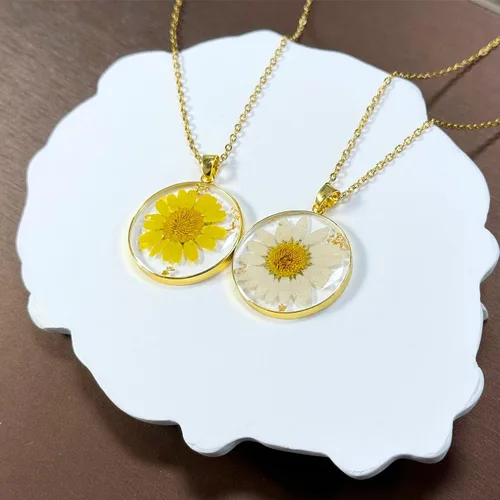 Vista 30 de Collares de flores de nacimiento para mujer, collar de 1 a 12 meses, collar de flores prensadas hecho a mano, regalo único de vacaciones, dorado, 18