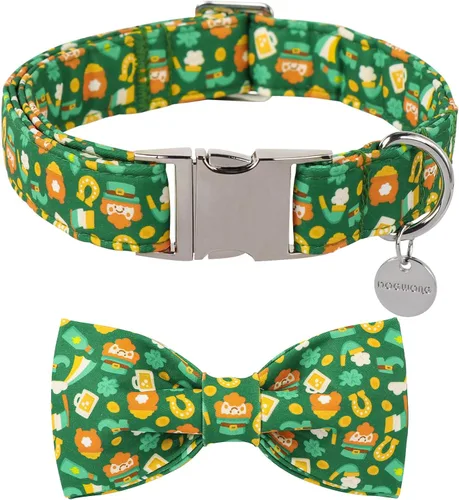 Vista 60 de DOGWONG Collar de otoño para perro con lazo, collar de moño para perro de Acción de Gracias, collar ajustable de algodón de otoño con hoja de arce