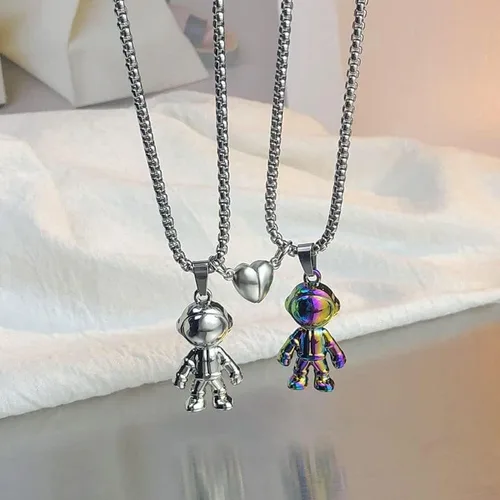 Vista 9 de ZZ ZINFANDEL 2 collares magnéticos de atracción mutua para parejas atracción mutua collar de astronauta a juego para él y ella regalos de joyería