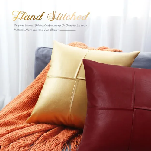 Vista 5 de BRAWARM Fundas de almohada de cuero sintético de 16 x 16 pulgadas, paquete de 2 fundas de almohada de cuero rojo profundo, fundas de almohada
