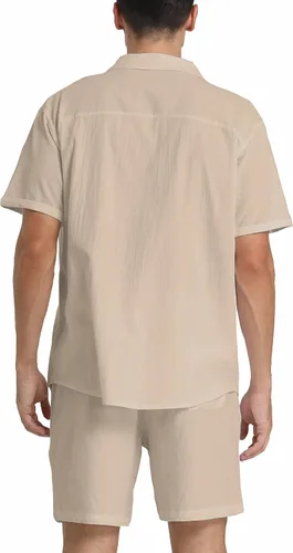 Vista 17 de RPOVIG Conjunto corto de camisa de lino: conjunto casual de 2 piezas con botones para hombre