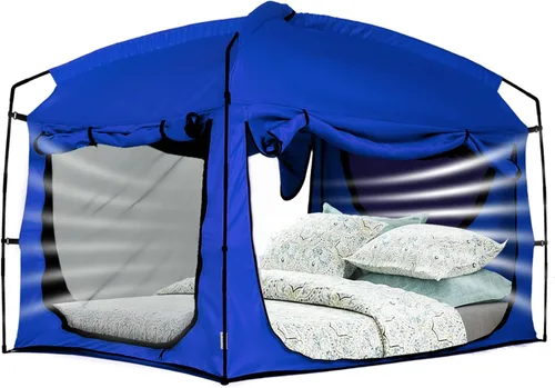 Vista 14 de Bed Tent,Portable Privacy Sleeping Bed Canopy,Blackout 90% Drapes for Kids and Adult,Indoor Space Tent with Breathable Large Mesh Windows